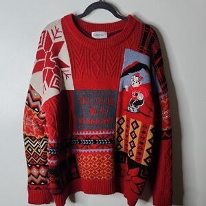 VINTAGE RETRO 90s ABSTRACT SKI BEAR BRIGHT BOLD FESTIVAL JUMPER SWEATER
